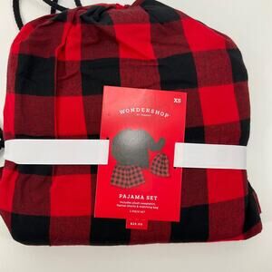Plaid Pajama Set XS Wondershop Plush Top Flannel Shorts Bag Cozy Loungewear Red